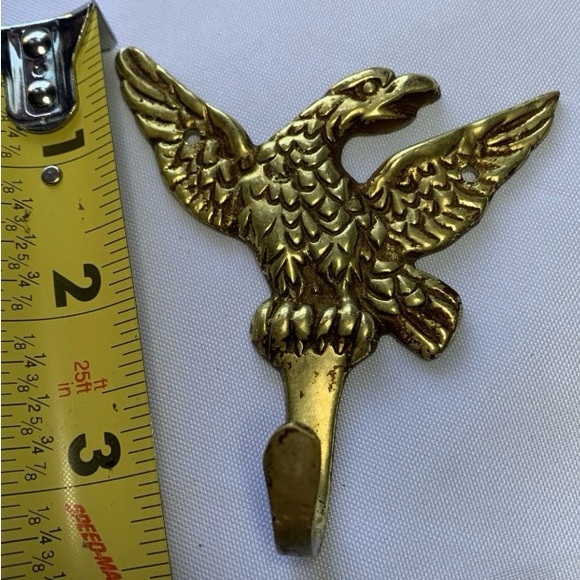 Brass Winged Eagle Bird Hook Wall Decor Vintage 3” x 4” - Picture 2 of 6